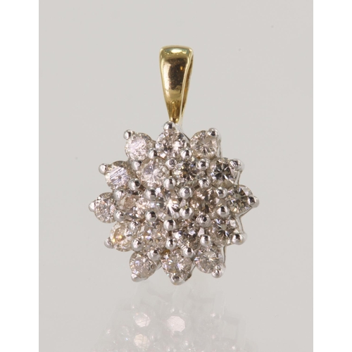 526 - 18ct yellow gold diamond cluster pendant, nineteen round brilliant cut diamonds, TDW approx 0.95ct, ... 