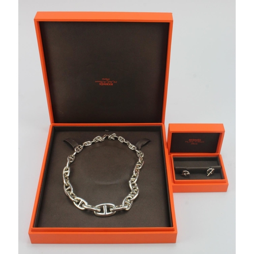 530 - Hermes silver (Stamped '925') Chaine D'Ancre necklace, with makers marks, length 42cm, weight 4oz. a... 