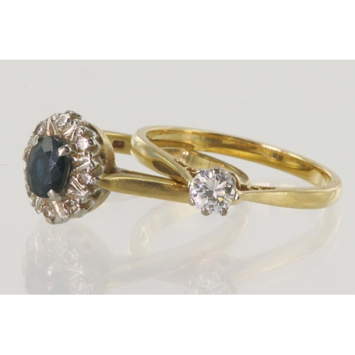 533 - Two 18ct gold rings, to include one diamond solitaire, round brilliant cut approx 0.20ct, finger siz... 