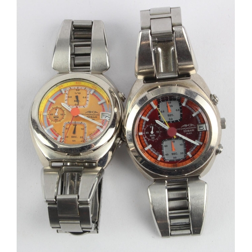 856 - Two gents Seiko Alba Aka Chronograph wristwatches, dial colours orange & red. All require batteries