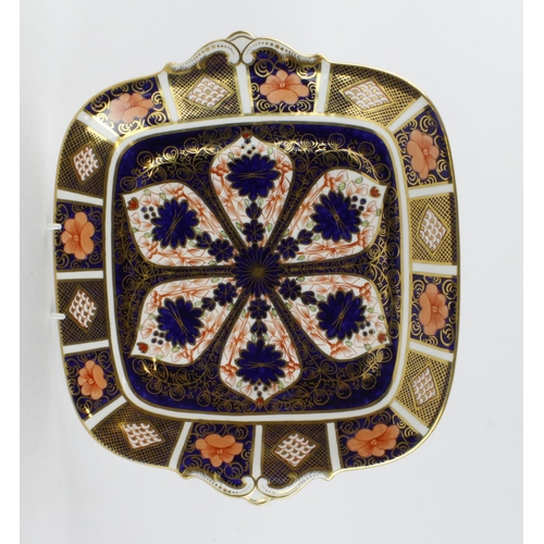 102 - Royal Crown Derby twin handled Imari pattern square dish, makers mark to base, width 27.5cm approx.,