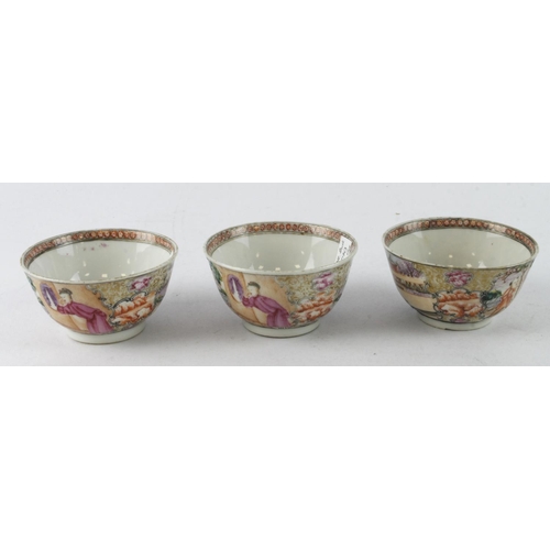 123 - Three small Chinese hand painted bowls, with figural decoration, largest diameter 78mm approx.