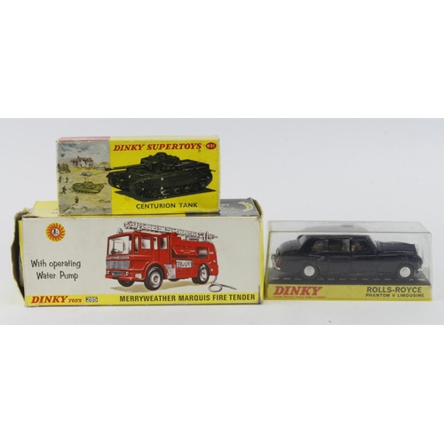 174 - Dinky Toys. Three boxed Dinky models, comprising Merryweather Marquis Fire Tender (no. 285); Centuri... 