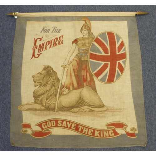 411 - Royalty interest. A large banner / flag 'For the Empire, God Save the King', circa early 20th Centur... 