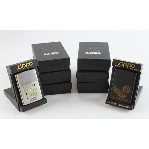 434 - Zippo. Eight cased Zippo lighters, including Seagull, Paris, Fan Test, Zippo 50th & 85th Anniversary... 