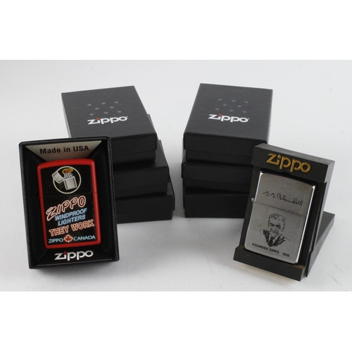 436 - Zippo. Eight cased Zippo lighters, including Statue of Liberty, Battle of Britain, Origin of Flight,... 