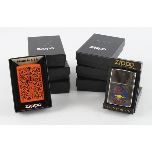 438 - Zippo. Eight cased Zippo lighters, including Zippo Logos, Australian Bicentenary, Moon Print, Mr Bla... 