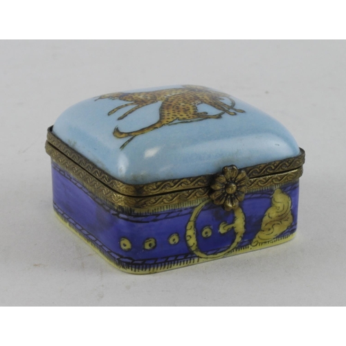 72 - Hand painted trinket box with Meissen crossed swords to base, height 30mm, diameter 65mm approx.