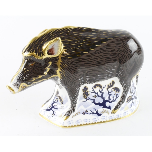 96 - Royal Crown Derby large Wild Boar paperweight, gold stopper, height 14.5cm, length 21.5cm approx.