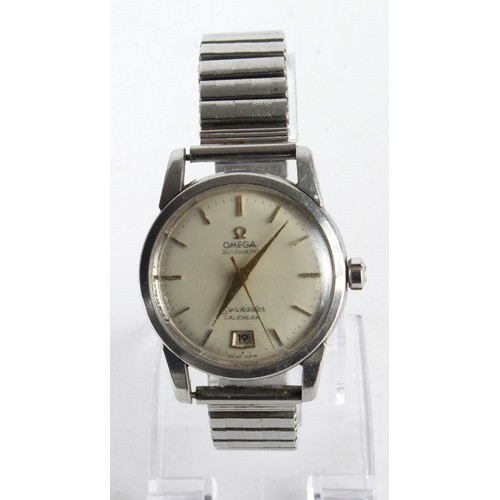 857 - Gents stainless steel cased Omega Seamaster automatic calendar wristwatch circa 1954. The cream dial... 