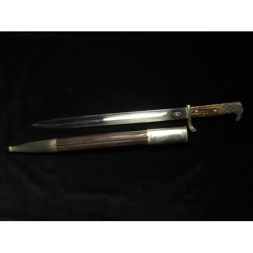 1026 - German Police Bayonet in its original leather and steel scabbard. Matching marks 'L.Ar.369'. Blade m... 