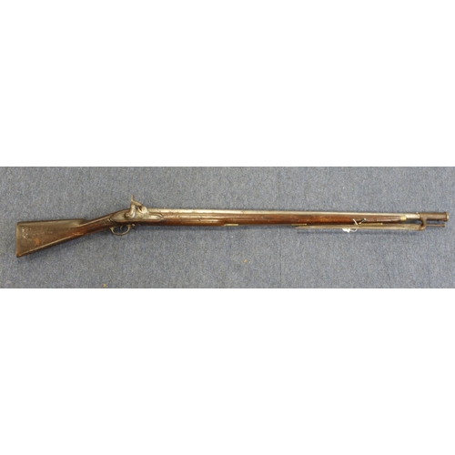 1043 - Musket East India company Brown Bess converted to percussion with various inspectors stamps to the b... 