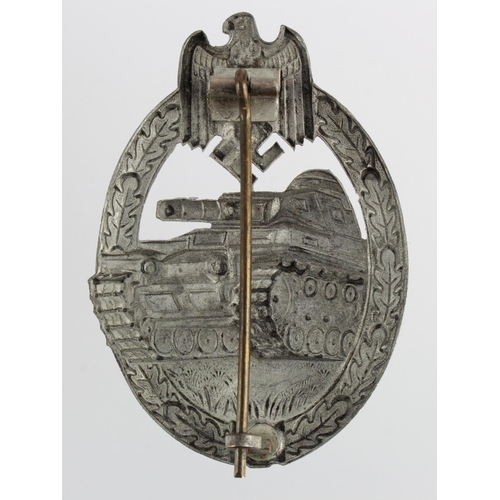 1246 - German Panzer Troops Combat badge in white metal, pressed steel, lightweight for combat wear.