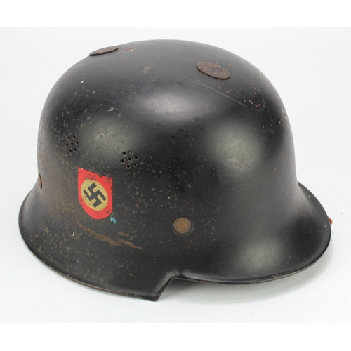 1300 - German WW2 Civil Defence double decal helmet with padded liner and later chin strap, inside rim stam... 