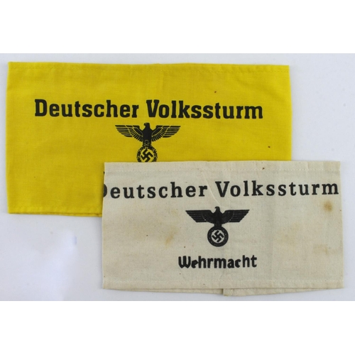 1304 - German WW2 Deutscher Volkssturm Wehrmacht arm bands two different types.