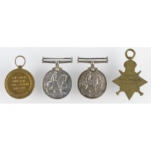 1418 - 1915 Star & BWM to 80842 Dvr E Reynolds RA, with BWM & Victory Medal to 81342 Gnr S H Pope RA.  (2+2... 