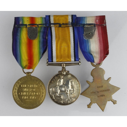 1432 - 1915 Star Trio to 3387 Pte A Warren R.Fus. With research, served 3rd Bn. Born Huntington, Cambs.  (3... 