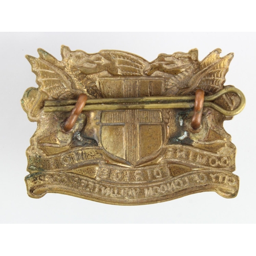 1454 - Badge - original City of London Volunteer Corps brass badge, 2 lugs & split pin to reverse - both lu... 