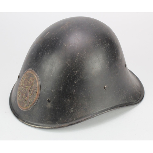 1597 - Dutch M38 WW2 Combat steel Helmet with liner and chin strap.  Scarce