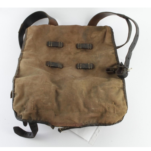 1608 - Great War 1914 Imperial German Haversack made of canvas and cowhide. Soldier's name in ink on one st... 