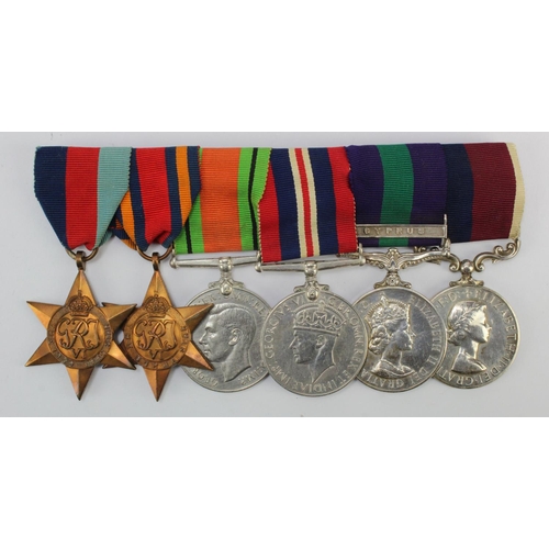 1617 - Group mounted as worn - 1939-45 Star, Burma Star, Defence & War Medals, GSM QE2 for Cyprus (1709029 ... 