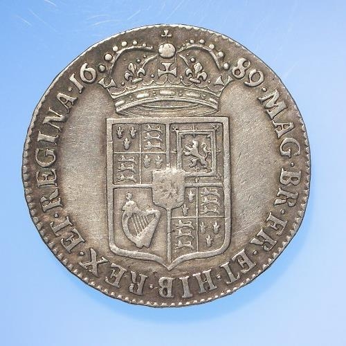 162 - Halfcrown 1689 second shield, no frosting, with pearls, S.3435, VF