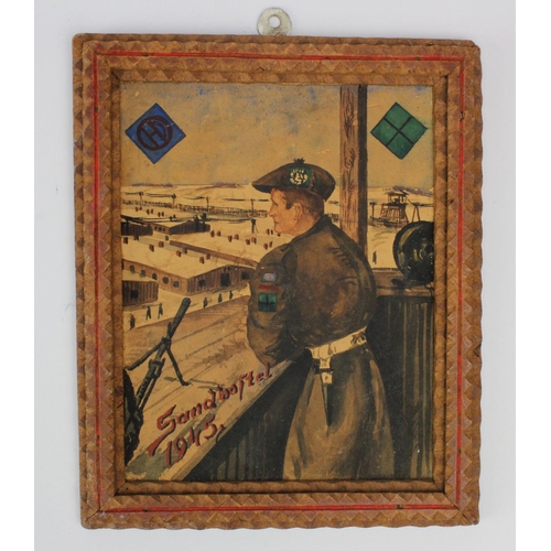 1763 - Prisoner of War Art 'Sandbostel 1945' Stalag X-B, Germany   (14cm x 17cm)