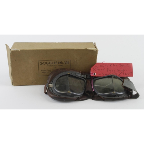 1773 - RAF MK VIII flying goggles in excellent condition in original AM box with spare lenses cleaning tin.