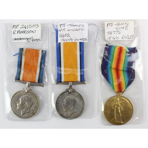 1901 - WW1 singles - BWM to 16602 Pte J Wilson S.Gds. BWM to 241503 Pte R Morrison Sco Rifles, Victory Meda... 