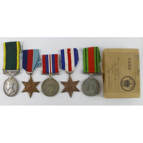 1963 - WW2 late issue group - 1939-45 Star, F & G Star, Defence & War Medals, plus GVI Efficiency Medal wit... 