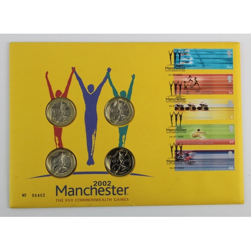 208 - Royal Mint Coin & Stamp Cover: Manchester Commonwealth Games £2 four-coin pack 2002 BU