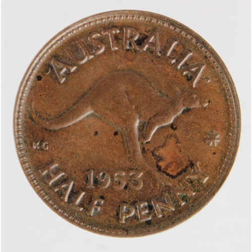 244 - Australia Halfpenny 1953 low dot after AUSTRALIA, McConnell R5 rarity, GVF trace lustre.