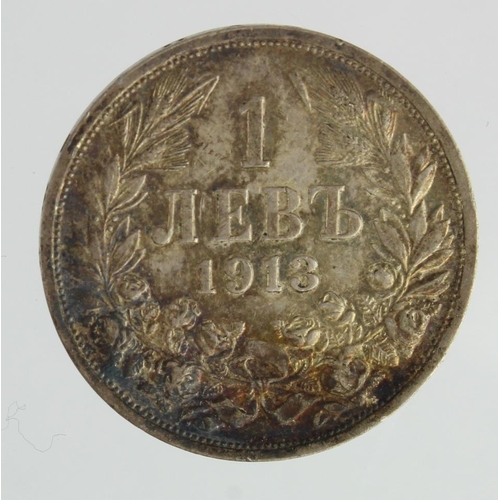 253 - Bulgaria silver 1 Lev 1913, lightly toned EF