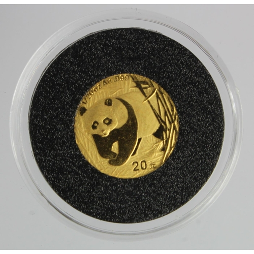 261 - China 1/20 oz gold Panda 20 Yuan 2001 BU in capsule.