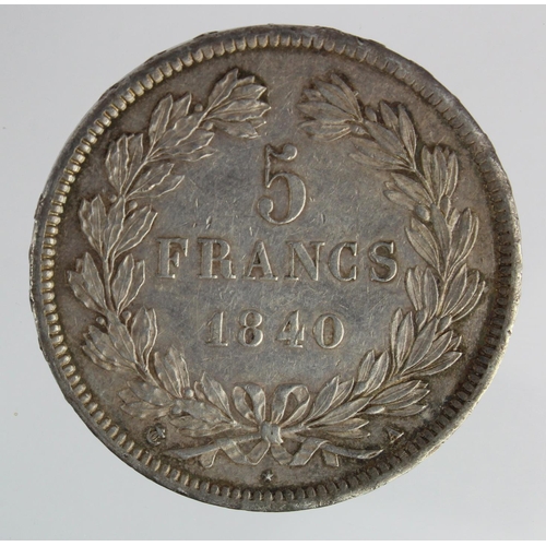 269 - France silver 5 Francs 1840A, GVF-nEF