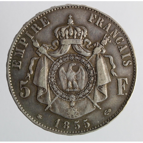 270 - France silver 5 Francs 1855 BB, VF