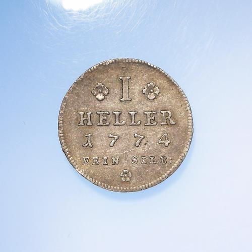 277 - German States, Frankfurt fine silver strike 1 Heller 1774 PCB, KM# 247a, GVF, light marks.