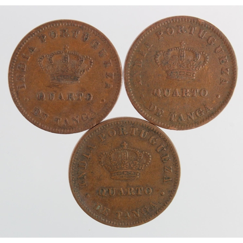 304 - Portuguese India, Goa copper Quartos (3) 1884, and 2x 1886, nVF