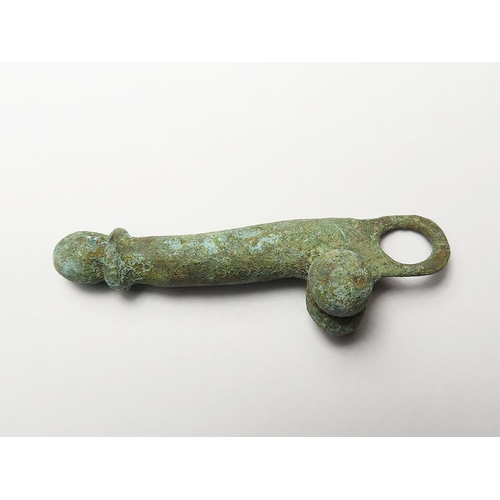 353 - Antiquity: Roman bronze phallic amulet c.1stC AD. Popular style of military charm. 62mm, 26.86g. Ex.... 