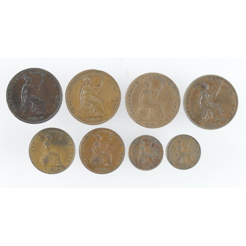 568 - GB Copper (8) Queen Victoria young head Pennies to Farthings, mixed grade.