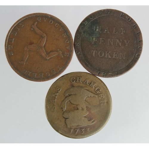 719 - Isle of Man (3) copper Halfpennies: 1733 Fair, 1831 VG, and 1839 GF