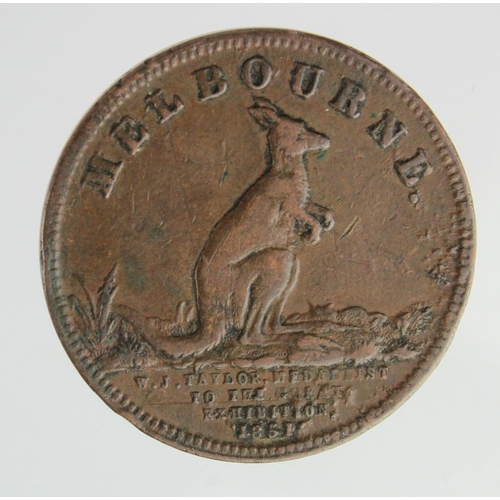 794 - Australia 19thC copper Halfpenny token W.J. Taylor, Medalist to the Great Exhibition 1851, nVF