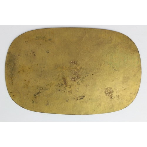 837 - Fantasy yellow metal or gilt bronze copy of a Japanese ink-signed Oban coin, 89x140mm.