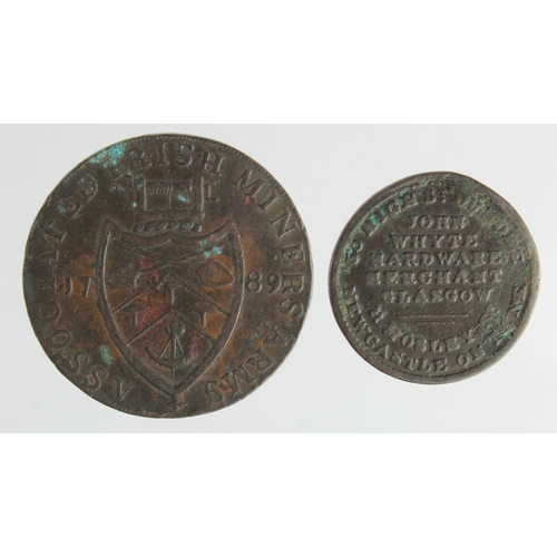 874 - Tokens (2) Irish & Scottish: Cronebane Halfpenny 1789 'Payable in Hull and in London' edge VF, and J... 