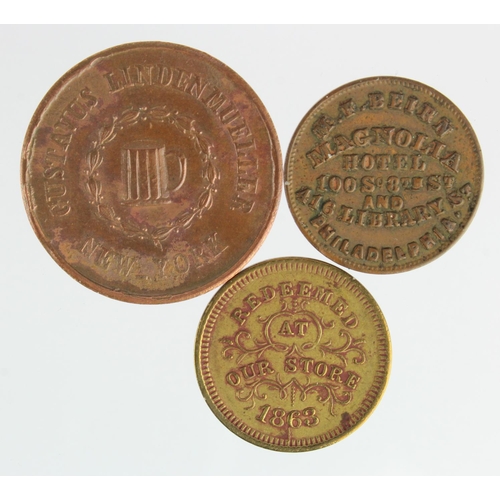 885 - USA Tokens (3) Civil War 'Store Card' Cents: New York Gustavus Lindenmueller NY630AQ-4a VF, New York... 