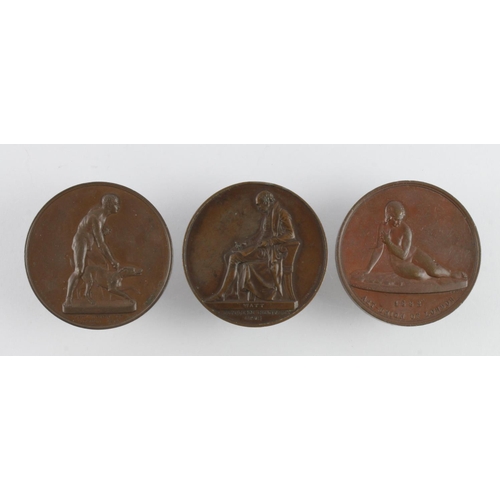 908 - British Commemorative Medals (3) Art Union of London, bronze d.55mm: James Watt by Francis Chantry 1... 