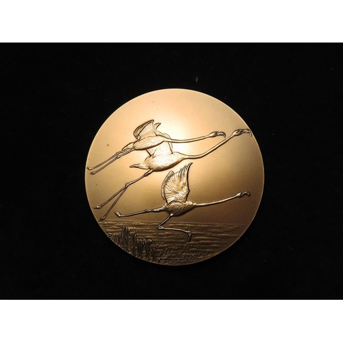 915 - French Art Medal, bronze d.71mm: Flamingo by Pierre Rodier, Monnaie de Paris 1973, GEF with box.