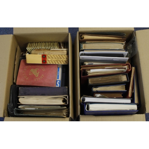 198 - World mix in large boxes, housed in several albums / stockbooks / binders. One Country albums contai... 