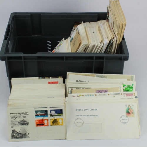 221 - Plastic crate of GB FDC's with approx 50% late 1960's to c1990's various postmarks. Remaining covers... 