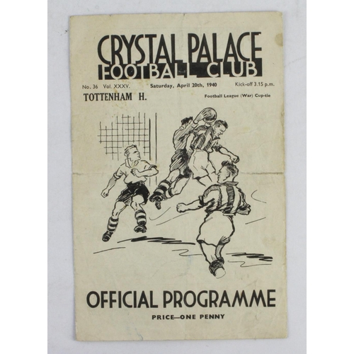 420 - Crystal Palace v Tottenham F/L War Cup 1st Round 20th April 1940 programme